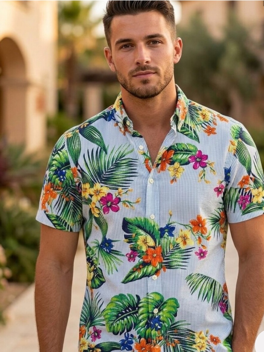 Ralph Lauren Mens Seersucker Tropical Floral Button Front Shirt Blue Size XXL